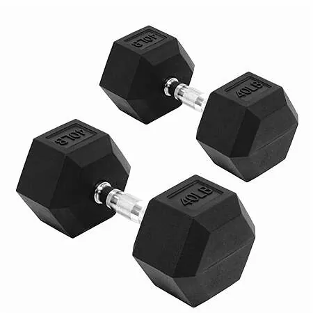 40-lb Flexwave Rubber Hex Dumbbells (Pair)