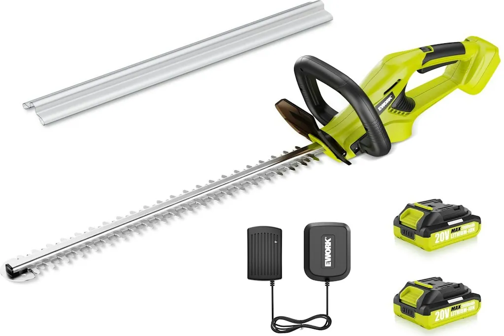 Ework 20V 22" Cordless Hedge Trimmer w/ 2 Batteries & Charger