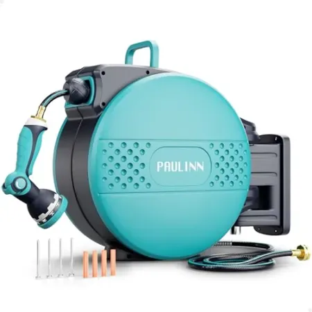 PAULINN 1/2" x 100' Retractable Heavy Duty Wall Mounted Garden Hose Reel