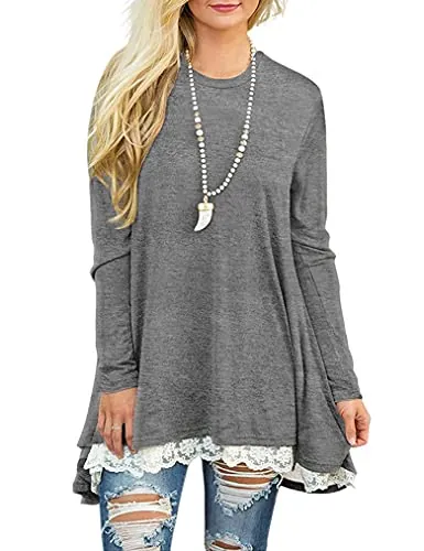 Women's Long Sleeve Tunic Top with Lace