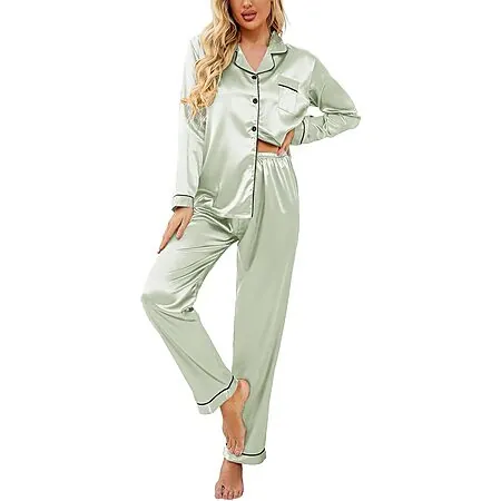 Ekouaer Women's Classic Button Down Satin Feel Pajamas (Various Colors)