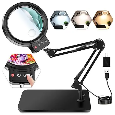 HQGZQL 5" 10X / 30X Dual Magnifying Glass w/ 360° Swing Arm Base & LED Light