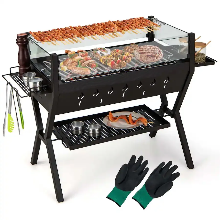 Costway Stainless Steel Charcoal Grill w/ Seasoning Racks & Shelf