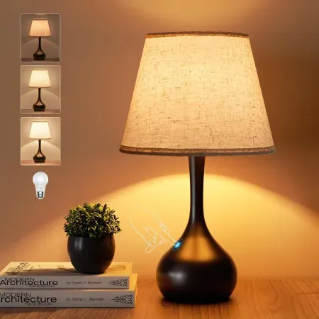 ONEWISH 17.32" Touch Farmhouse 3-Way Dimmable Bedside Table Lamp