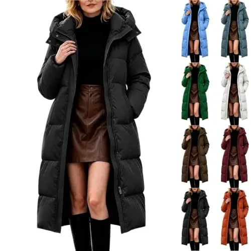 Long Puffer Zip Up Insulated Quilted Jackets