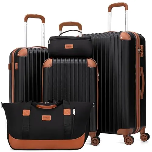 Cosbarn Lightweight Durable Hardshell 5-Piece Luggage Set Black