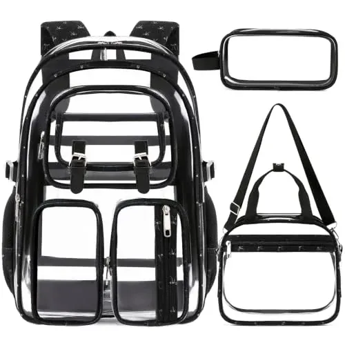 3PCS Corduroy Clear Backpack for Girls with Lunch Bag, Strawberry