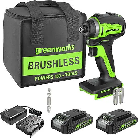 Greenworks 24V 1/4" 1950 in/lbs Brushless Impact Driver Kit w/ 2x 2Ah Batteries