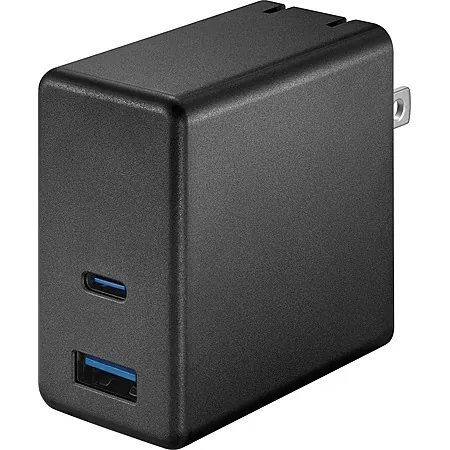 65W Best Buy Essentials Dual-Port USB-C/USB-A Wall Charger w/ Foldable Prongs
