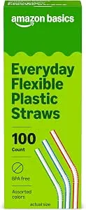 Prime: 100-ct Amazon Basics Disposable Striped Plastic Flex Straws (Assorted Colors)
