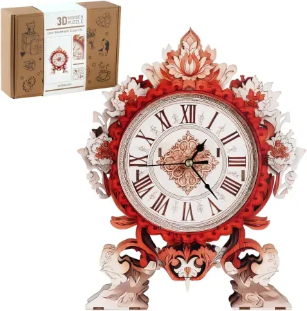 25-Piece 11.8" Rnfinewow 3D Wooden Flame Flower Working Clock Puzzle Kit