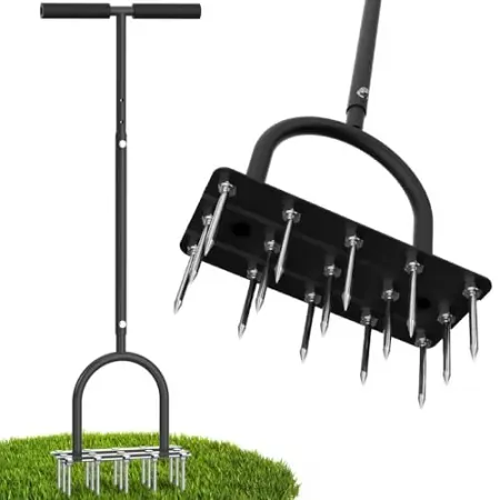 TOPHDY Height-Adjustable Manual Lawn Aerator Tool w/ 15 Iron Spikes