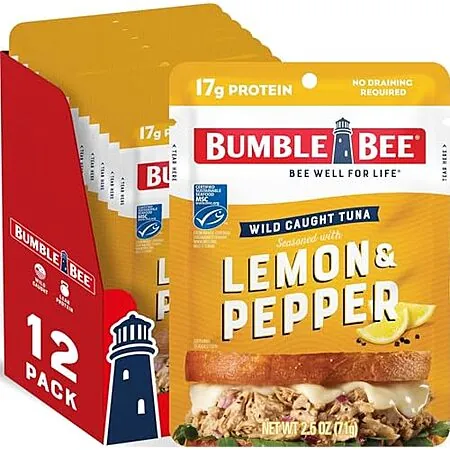 Select Accounts: 12-Pk 2.5-Oz Bumble Bee Wild Caught Tuna Pouch (Lemon & Pepper)