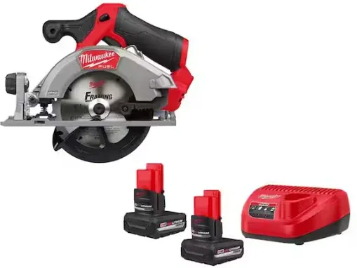 Milwaukee M12 FUEL 12V Lithium-Ion Brushless 5-3/8 in. Cordless Circular Saw with M12 XC 5.0 Ah Battery (2-Pack) Starter Kit