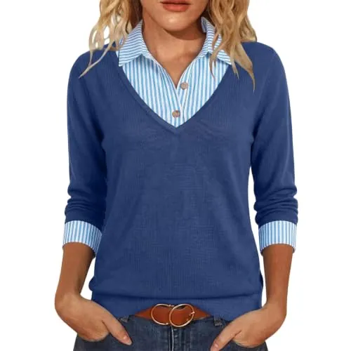 2 in 1 Women's Pullover Tops Polo Shirts