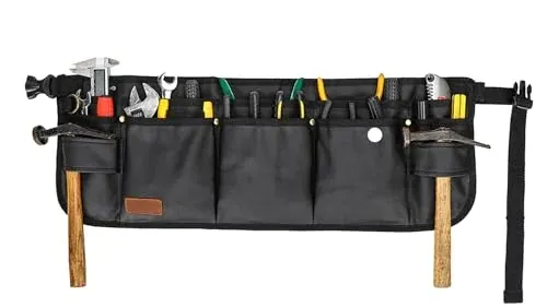 Waist Tool Belts with 13 Pockets, Waxed Canvas, Adjustable Length 28 to 45 Inches