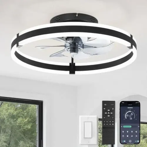 ZMISHIBO 19.7" Low Profile Ceiling Fan w/ Lights & Remote (Black, 3000-6000K)