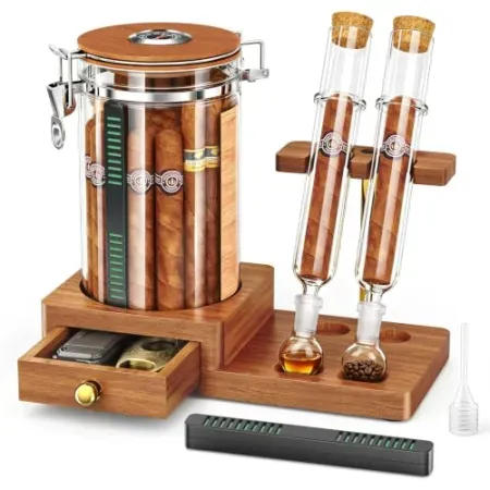 VALLUME Glass Cigar Humidor Jar with Dual Cigar Flavoring Tubes