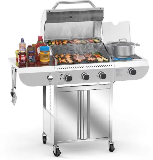 COWSAR 3-Burner 34,000 BTU Propane Gas Grill w/ Side Burner