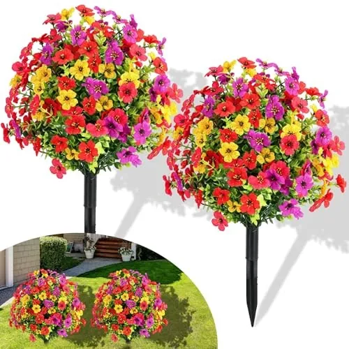 Eriqym 20" Artificial Boxwood Topiary Ball with Violet Flowers 2-Pack