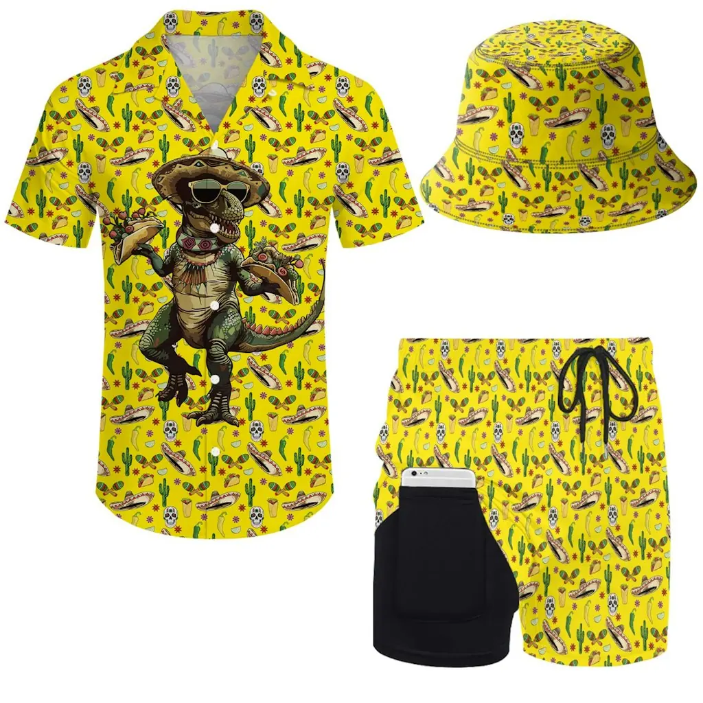Men's Dinosaur Taco Hawaiian 2-Piece Outfit Set