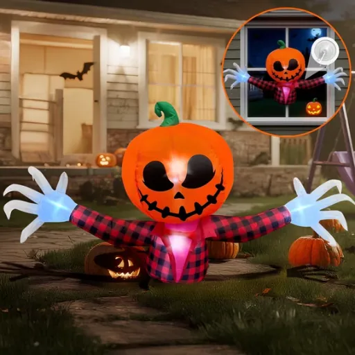 BeePrincess 5 FT Halloween Inflatable Pumpkin Ghost with LED Lights