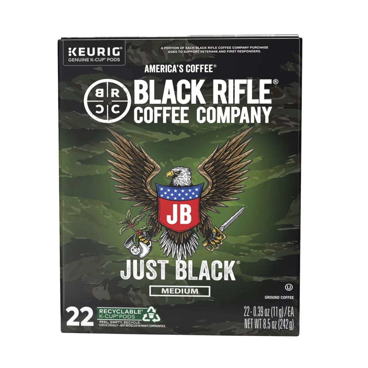 Black Rifle Coffee Company Just Black Keurig K-Cup Pods, Medium Roast, 22 Ct