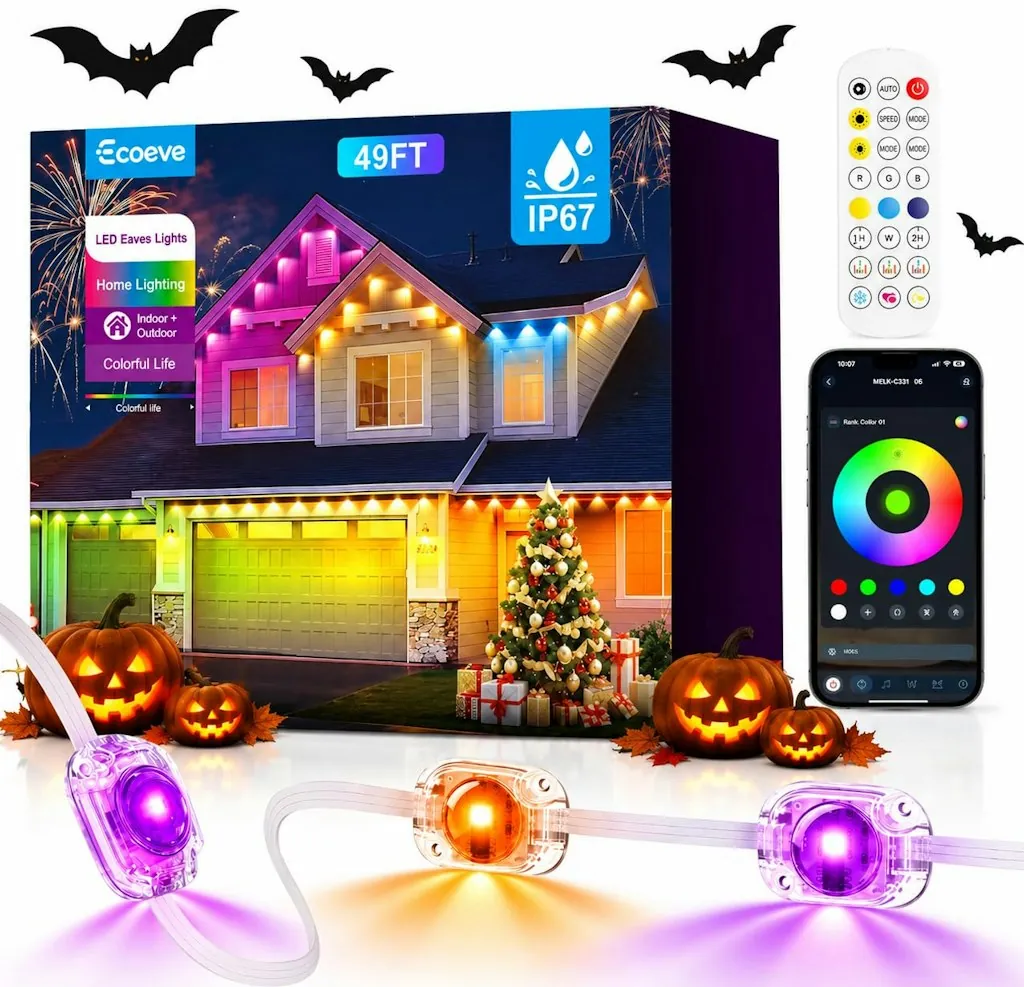 Ecoeve 49-Foot Permanent Outdoor RGB+IC Smart String Lights
