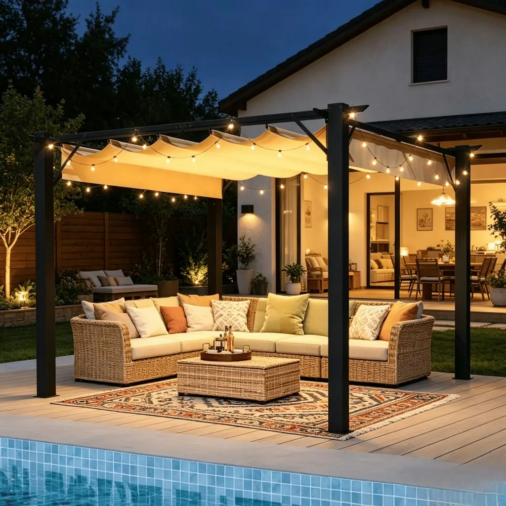 Sunmthink 10x12-Foot Outdoor Retractable Pergola
