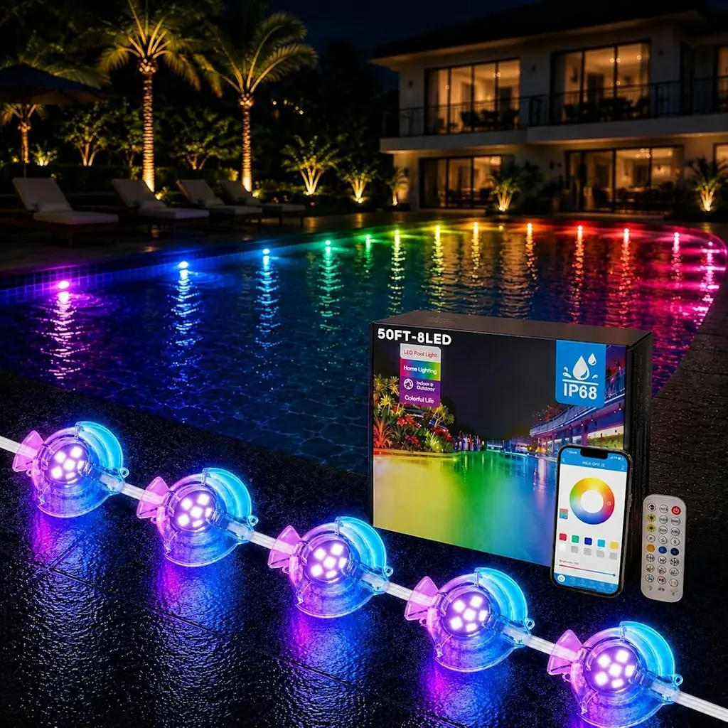 Soiarllt 148-Foot 32-LED RGB+IC Pool Lighting System