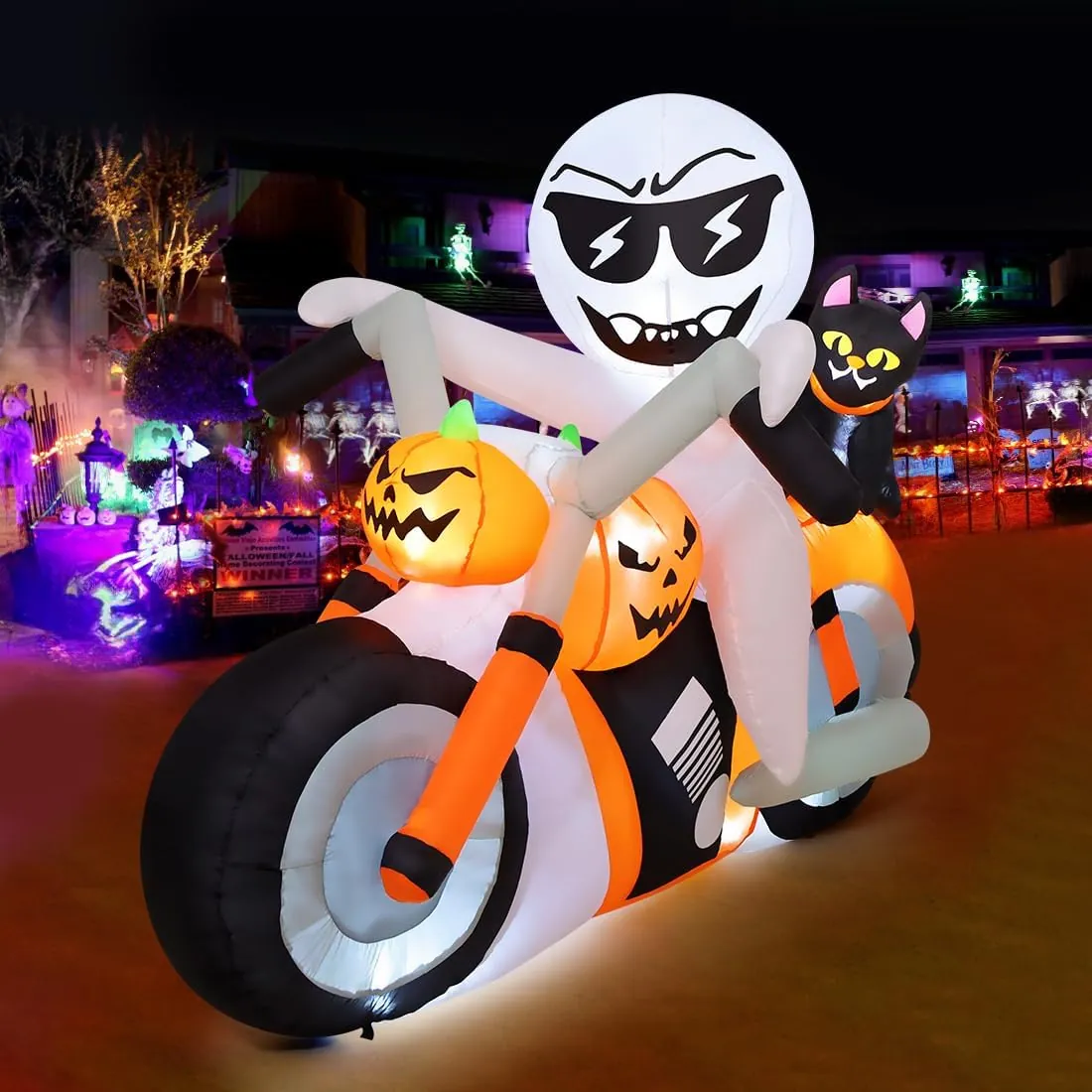 6’ Pumpkin Cat Motorcycle Inflatable
