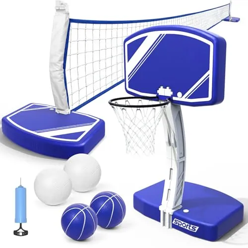 2 in 1 Pool Basketball Hoop & Pool Volleyball Net Set