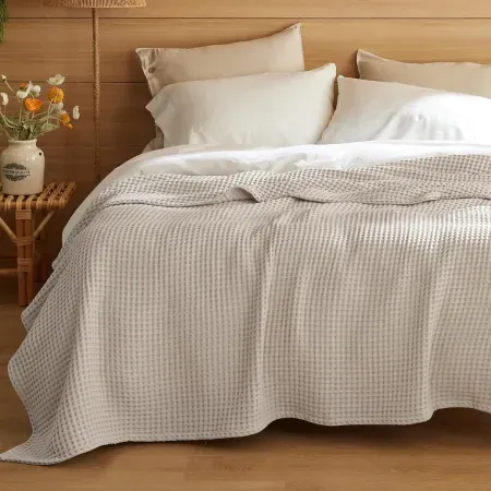 Bedsure 90" x 90" Waffle Weave Queen Size Cotton Blanket