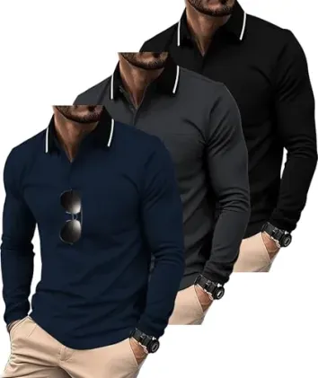 3-Pack ZITY Men's Long Sleeve Polo Shirts