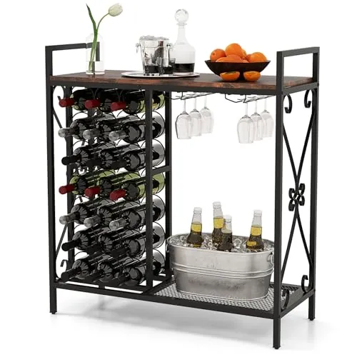 Giantex 21-Bottle Wine Rack Bar Cabinet Rustic Brown