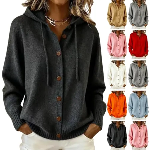 Button Up Drawstring Hooded Sweater