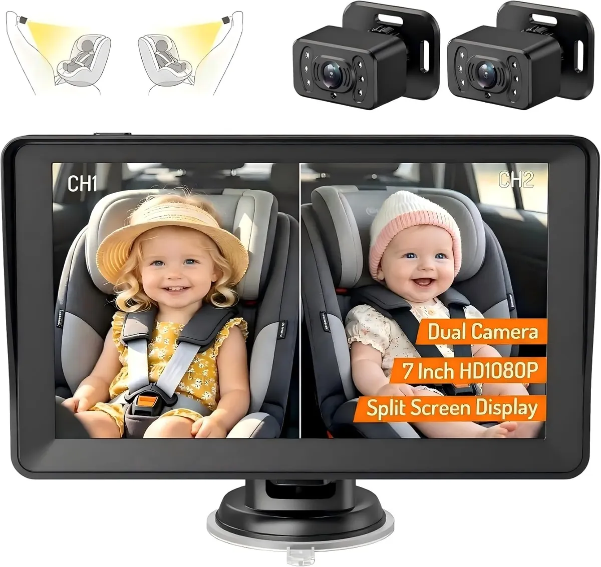 Kidsneed 7″ HD 1080P Split Screen Baby Car Camera Monitor