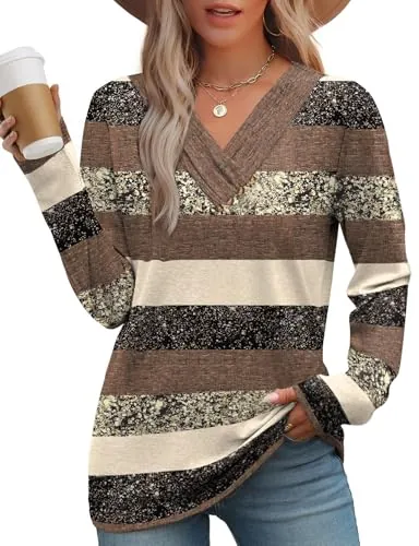 WIHOLL Long Sleeve V Neck Tops
