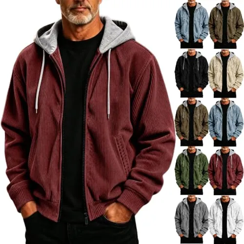 Men's Corduroy Hooded Zip-Up Jacket