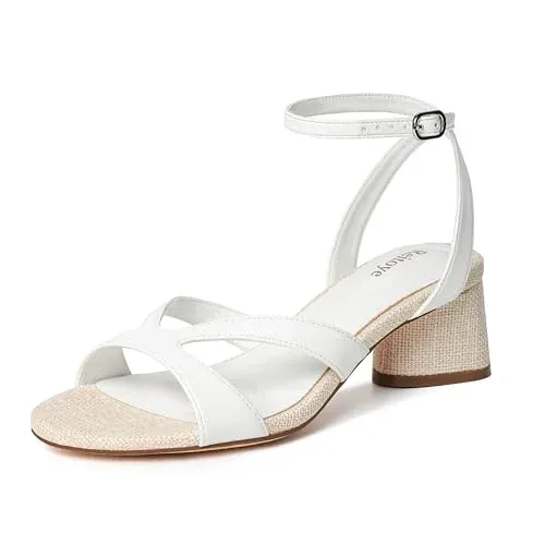 Reitoye Women's Flat Sandal Open Toe Strappy Low Chunky Heels
