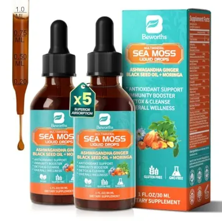 B BEWORTHS Sea Moss Drops Chlorophyll Liquid w/ Black Seed Oil (2 Oz)