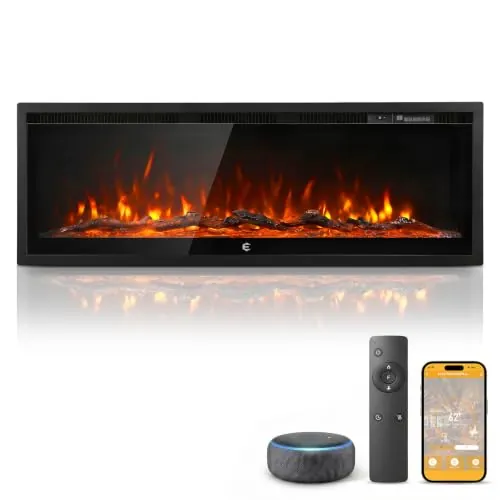 BINMIT 50 Inch Smart Electric Fireplace Insert Recessed and Wall Mounted