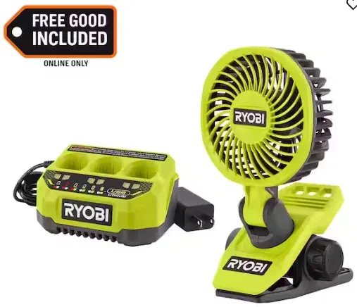 Ryobi USB Lithium 3-Port Charger with Cordless Clamp Fan