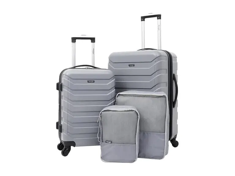 Wrangler 4 Piece Miami Luggage and Packing Cubes Set, Sharkskin