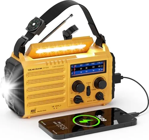 PPLEE NOAA Rechargeable Emergency Weather Radio w/ Auto Alerts, Solar & Hand Crank