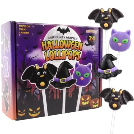 24-count Halloween Cat, Bat & Witch Hat Suckers