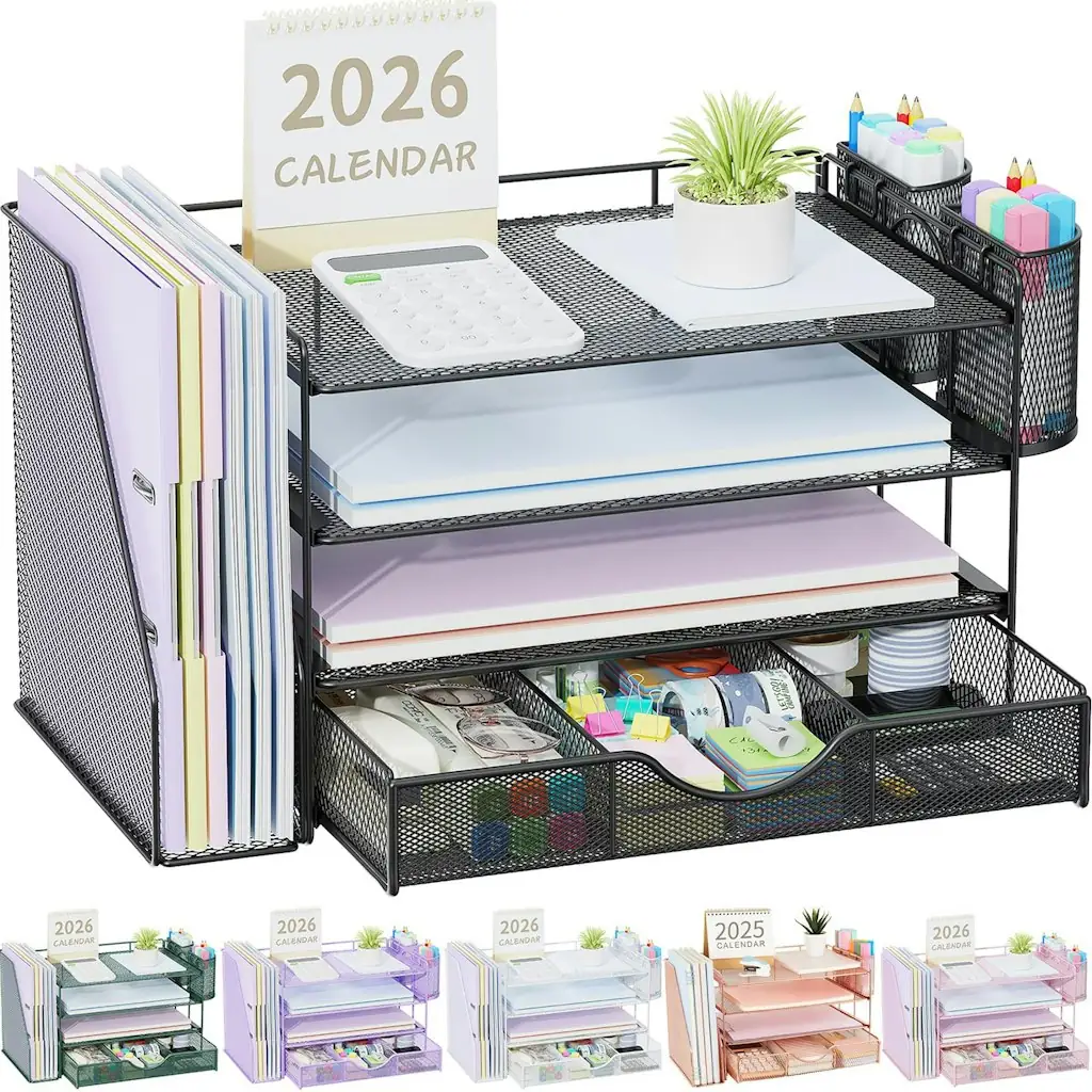 gianotter Metal Mesh Desk Organizer w/ File Holder