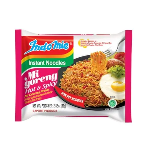 Indomie Mi Goreng Instant Stir Fry Noodles Hot & Spicy (Pack of 30)