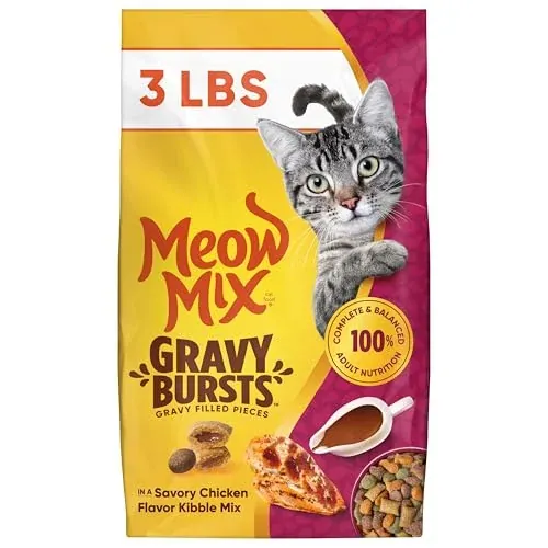 Meow Mix Gravy Bursts Dry Cat Food, 3 lb Bag