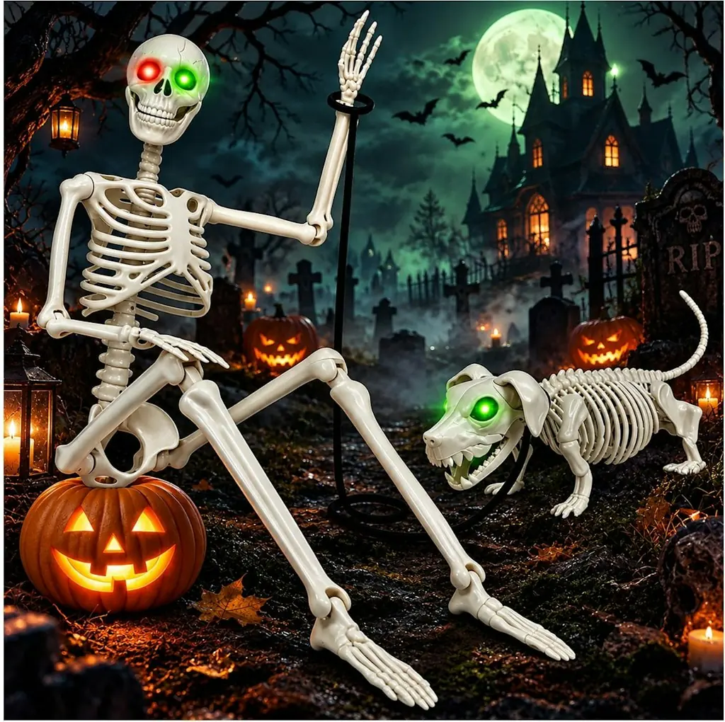 36" Skeleton w/ Dog Skeleton Decoration